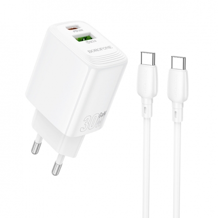 Мережевий зарядний пристрій BOROFONE BN29 Fuente PD30W+QC3.0 charger set (C to C) (EU) White