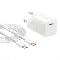 Мережевий зарядний пристрій Baseus GaN5 Fast Charger (mini) 1C 25W EU Moon White (with: Baseus Dynamic 3 Series Fast Charging Da