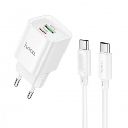 Мережевий зарядний пристрій HOCO C147A Charm PD20W+QC3.0 charger set (C to C)(EU) White