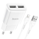 Мережевий зарядний пристрій HOCO C88A Star round dual port charger set (iP) 12W White