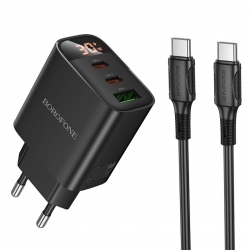 Мережевий зарядний пристрій BOROFONE BA98A Ilustre PD30W (2C1A) charger with digital display set (C to C) (EU) Black