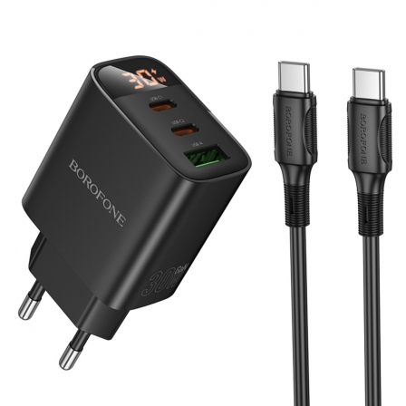 Мережевий зарядний пристрій BOROFONE BA98A Ilustre PD30W (2C1A) charger with digital display set (C to C) (EU) Black