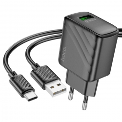 Мережевий зарядний пристрій HOCO CS21A Rich single port QC3.0 charger set (Type-C)(EU) Black