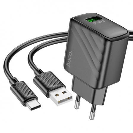 Мережевий зарядний пристрій HOCO CS21A Rich single port QC3.0 charger set (Type-C)(EU) Black