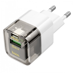 Мережевий зарядний пристрій HOCO C131A Platinum dual-port PD30W+QC3.0 charger(EU) Transparent black