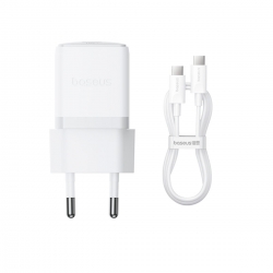 Мережевий зарядний пристрій Baseus Palm Fast Charger 1C 30W EU Moon White(With:Baseus Mini White Cable Type-C to Type-C 60W(20V/