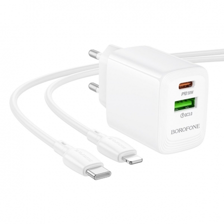Мережевий зарядний пристрій BOROFONE BN29 Fuente PD30W+QC3.0 charger set (C to iP) (EU) White
