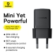 Мережевий зарядний пристрій Baseus Palm Fast Charger 1C 20W EU Cluster Black (with Baseus Mini White Cable USB-C to USB-C 60W (2