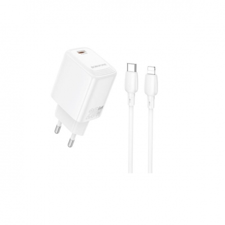 Мережевий зарядний пристрій BOROFONE BN26 Fuente single-port PD20W charger set (C to iP) (EU) White