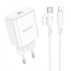 Мережевий зарядний пристрій BOROFONE BA81A single port PD20W charger set (C to iP) (EU) White