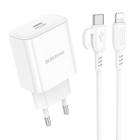 Мережевий зарядний пристрій BOROFONE BA81A single port PD20W charger set (C to iP) (EU) White