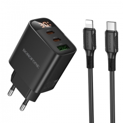 Мережевий зарядний пристрій BOROFONE BA98A Ilustre PD30W (2C1A) charger with digital display set (C to iP) (EU) Black