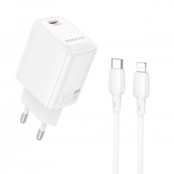 Мережевий зарядний пристрій BOROFONE BN28 Fuente single port PD30W charger set (C to iP) (EU) White