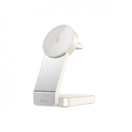 Бездротовий зарядний пристрій HOCO CQ3 Motorcycle folding 3-in-1 magnetic wireless fast charger Milky White
