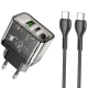 Мережевий зарядний пристрій HOCO N34 Dazzling dual-port PD20W+QC3.0 charger set(Type-C to Type-C) Transparent Black