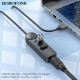 USB-Hub Borofone DH6 Erudite 4-in-1 100 Mbps Ethernet Adapter(USB to USB2.0*3+RJ45)(L1.2M) Black