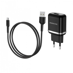 Мережевий зарядний пристрій BOROFONE BA36A High speed single port QC3.0 charger set 18W(Micro) Black