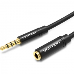 Аудіокабель подовжувач Vention Cotton Braided 3.5mm Audio Extension Cable 1.5M Black Metal Type