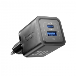 Мережевий зарядний пристрій Vention 2-Port USB (C + A) GaN Charger (30W/30W) EU-Plug Black