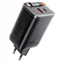 Мережевий зарядний пристрій ACEFAST A111 PD67W GaN charger(2*USB-C+USB-A) with retractable cable Black