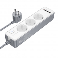 Мережевий подовжувач BOROFONE BAC9 Power 3-position socket(PD20W/1C3A)(EU/GER)(L3M) White