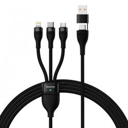 Кабель Baseus Flash Series Ⅱ Two-for-three Charging Cable U+C to M+L+C 100W 1.2m Black