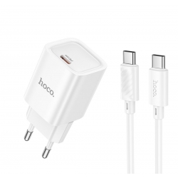 Мережевий зарядний пристрій HOCO C148A Charm single port PD30W charger set (C to C) (EU) White