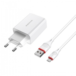 Мережевий зарядний пристрій BOROFONE BA21A Long journey single port QC3.0 charger set(Micro) 18W White