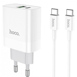 Мережевий зарядний пристрій HOCO C80A Rapido PD20W+QC3.0 charger set (Type-C TO Type-C)(EU) White