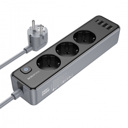 Мережевий подовжувач BOROFONE BAC8 Power 3-position socket(1C3A)(EU/GER)(L3M) Black