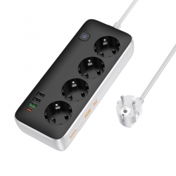 Мережевий подовжувач HOCO AC22 Sunlight 4-bit (PD30W/1C3A) desktop socket (EU/GER)(L3M) Black