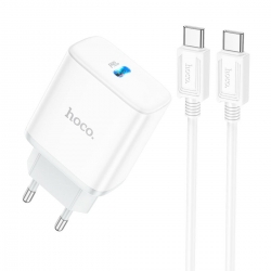 Мережевий зарядний пристрій з кабелем HOCO C104A Stage single port PD20W charger set (Type-C to Type-C) (EU) White