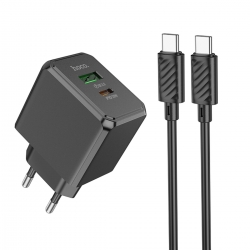 Мережевий зарядний пристрій з кабелем HOCO CS14A Ocean PD20W+QC3.0 charger set(Type-C to Type-C) Black